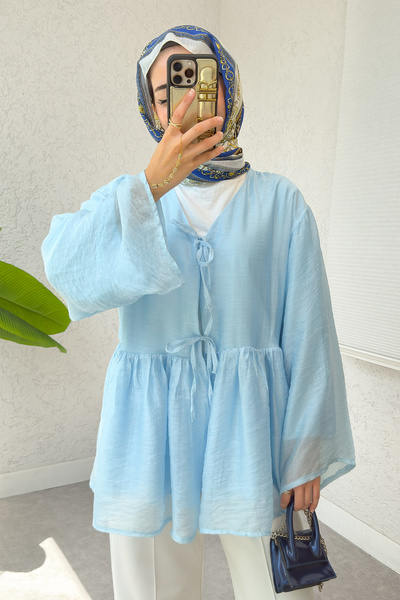 Salih Çelebi Modal Kimono with Rope Laces 2389 - Baby Blue