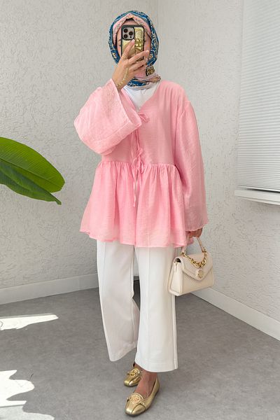 Salih Çelebi Modal Kimono with Rope Laces 2389 - Pink