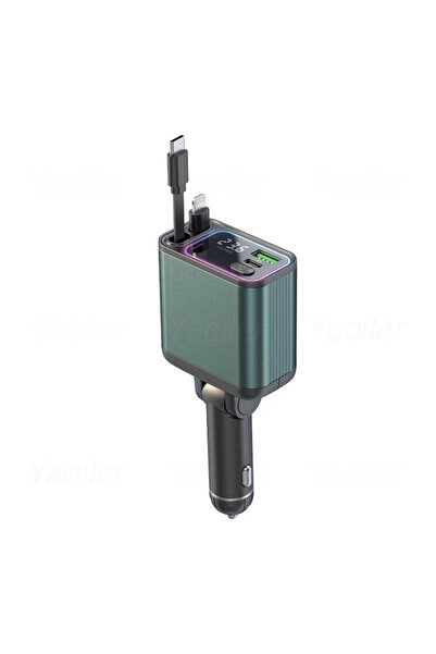 İMEXTECH 120W Hızlı Araç Şarjı 4in1 Ölçeklenebilir Çakmak Adaptörü Geri Çekilebilir Kablo Telefon Şarj Cihazı