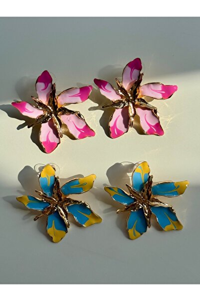 YOUES JEWELRY Çelik Çiçek Desenli Renkli Yaz Küpesi