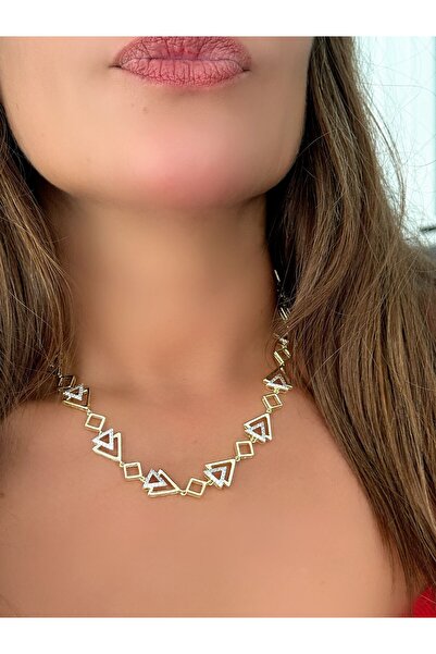 MyladyAccessoriess 14K Altın Kaplama Sıralı Üçgen Detay Kolye
