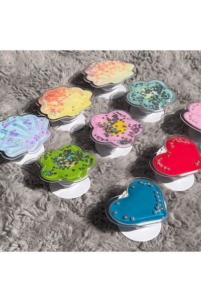 EDELFU Simli Boncuklu Sulu Popsocket – Telefon Tutucu Renkli Şekilli Stand Parmak Tutacağı