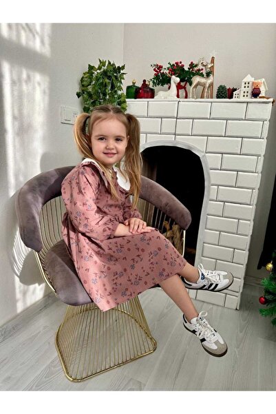 kidsense Özel Tasarım Bebe Yaka Çiçekli Kız Çocuk Elbise