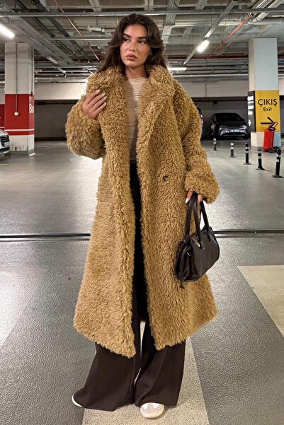 Madmext Καφέ βελούδινο πουπουλένιο παλτό Mg2516