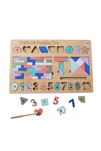 SDX Market Joc educativ Montessori din lemn cu 5 funcții Tetris și Tangram