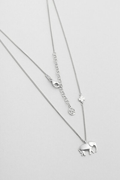 So CHIC... Little Elephant 18 Ayar Beyaz Altın Kaplama 46 Cm Gümüş Kolye