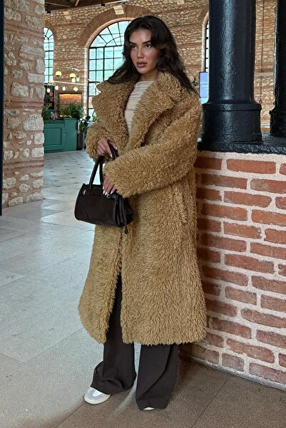 Madmext Καφέ βελούδινο πουπουλένιο παλτό Mg2516