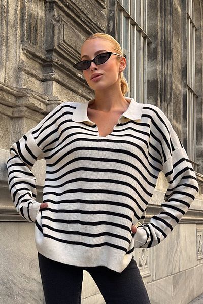 VAGGON Πλεκτό πουλόβερ Polo Neck Half Placket Oversize
