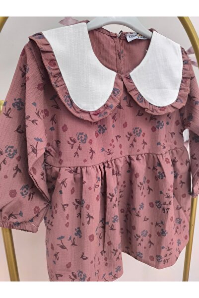 kidsense Özel Tasarım Bebe Yaka Çiçekli Kız Çocuk Elbise