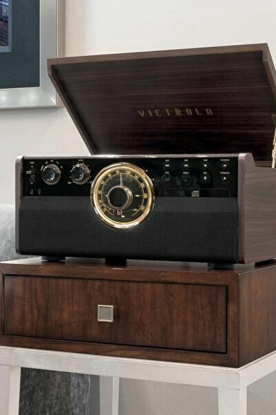 Victrola Empire 6'sı 1 Arada Bluetooth Plak Çalar CD Kaset Radyo Ahşap Retro Tasarım