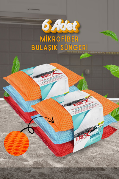 GRİMOR Life 6 Pieces Microfiber Fiber Dish Sponge – Durable and Hygienic Cleaning Sponge Set