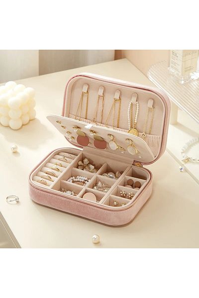 gaman Velvet Soft Texture Fabric Zipper Jewelry Box Bag Size Jewelry Box