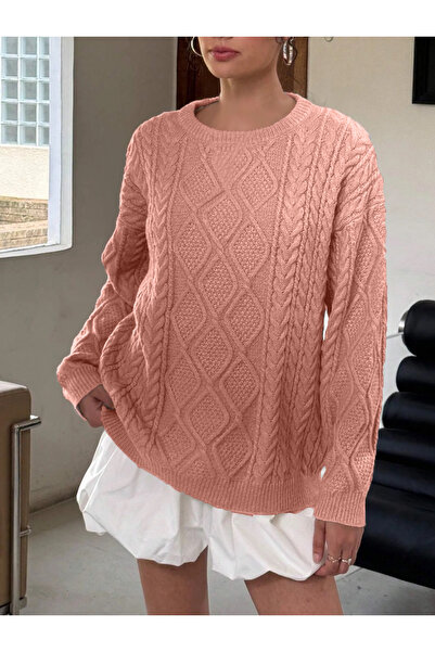 AQE FASHION Pulover de tricotaj casual de iarnă, cu model de împletitură de păr, cu decolteu, pentru femei