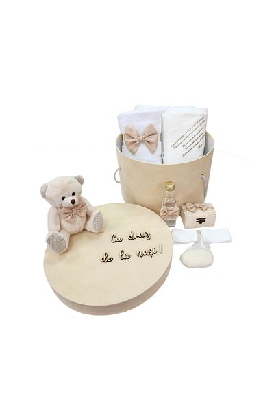 fantasialand Christening set in box with Teddy Bear, cream color
