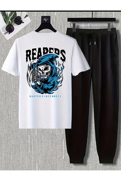 FAEL LİFE Women / Men Oversized Thsort Tracksuit 2-Piece Set Rapirs Print