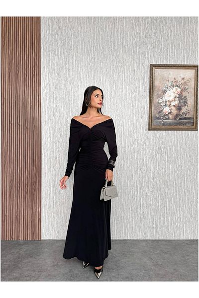 ESRAHELVACI V Neck Gathered Maxi Dress