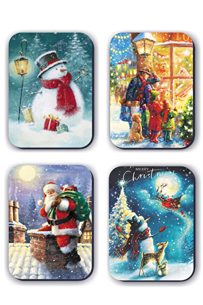 Mia Pera 4 lü Simli Yılbaşı Magnet Yeniyıl Kardan Adam Çam Ağacı Hediye (5,5 x 8 cm)