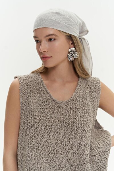 BOHEMAİ Eșarfă de in afumat cu detaliu linie peoni