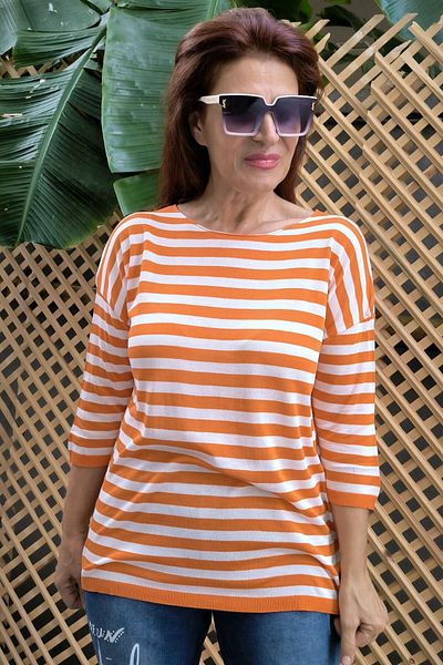 DenizEge Viscose Striped Thin Knitwear Orange