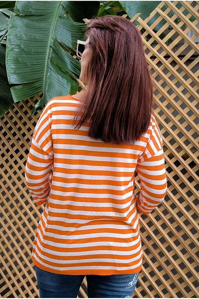 DenizEge Viscose Striped Thin Knitwear Orange
