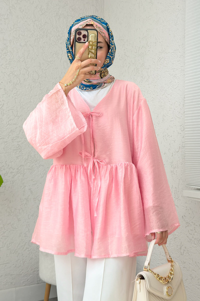 Salih Çelebi Modal Kimono with Rope Laces 2389 - Pink