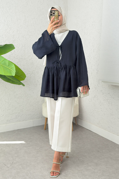 Salih Çelebi Modal Kimono with Rope Laces 2389 - Dark Blue