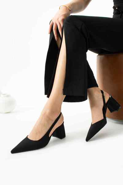 TubiBella Black Colored Square Heeled Suede Stiletto