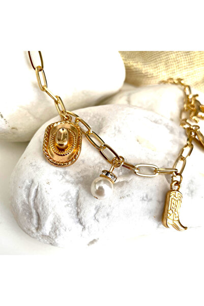 Casa D'or Jewelery Kovboy Çizmeli Burgulu İnce Zincirli Gold Renk Lak Kaplama...