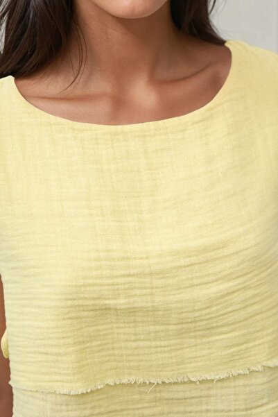 Hiccup Elastic Waist Skirt-Side Tie Detailed Blouse Muslin Suit