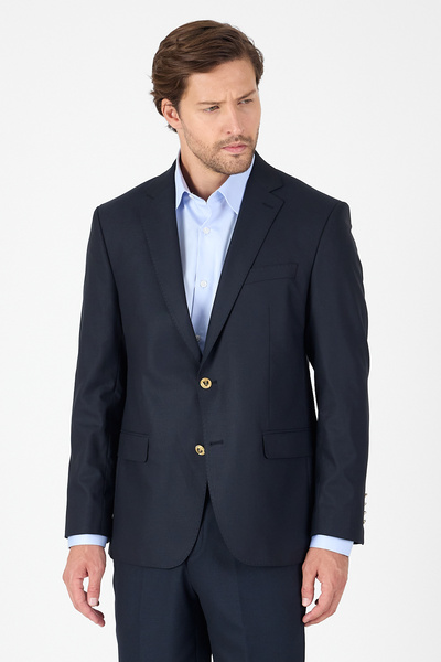 İmza Navy Blue Plain Gabardine Mono Collar 2 Buttons 4 Drop Comfort Fit Basic Jacket 1002250005_206