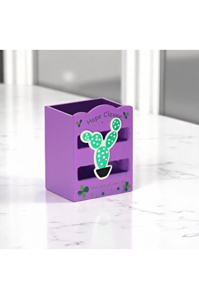 eseoffice Дървена цветна касетка за моливи с кактус, подарък