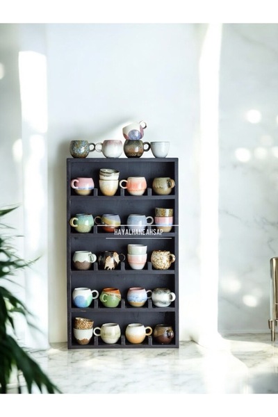 HAYALHANE AHŞAP Ahşap Kupa Bardak Rafı, 20 Bölmeli Raf, Mutfak Rafı. Tezgah Ü...