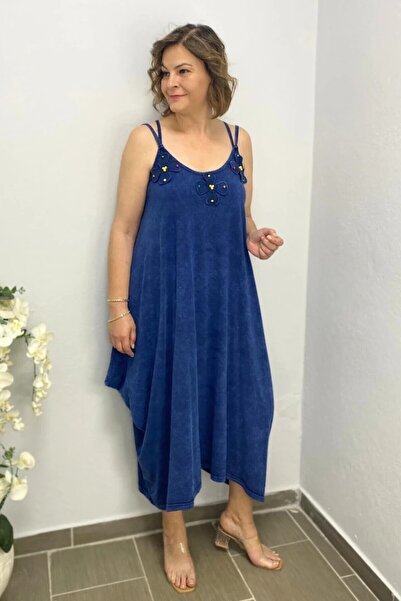 Mia Butik Plus Size Navy Blue Cotton Shalwar Cut Floral Dress