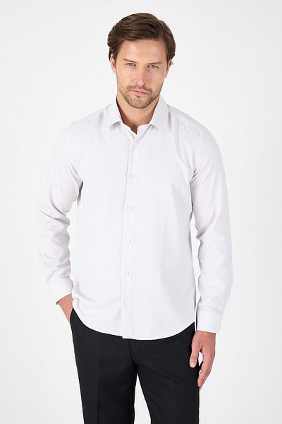 İmza Beige Long Sleeve Hard Collar Pocketless Slim Fit Cotton Shirt 1004250225