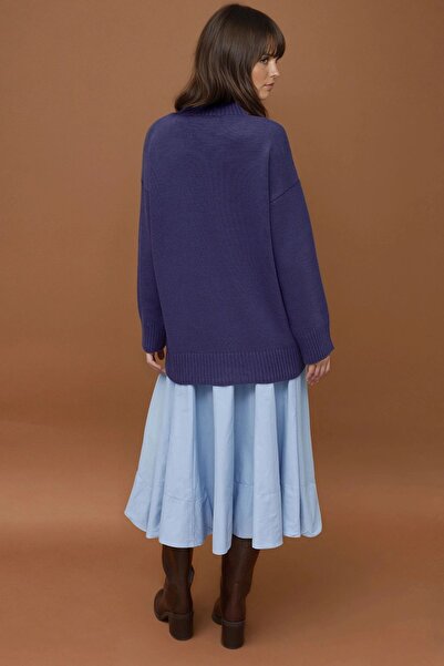 Hiccup Kalın Bisiklet Yaka Uzun Kalçayı Kapatan Kazak