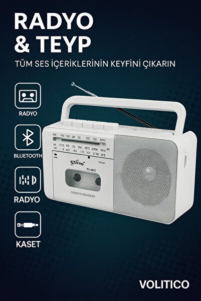 Voltico PX-680BT Radyo & Teyp – AM/FM/SW, Kaset Çalar, Bluetooth Destekli Taş...