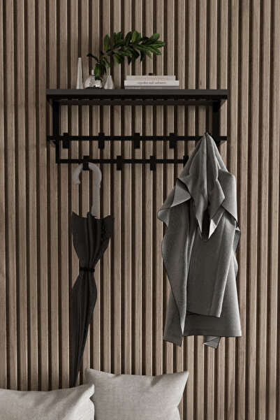 AJU Raflı Metal Duvar Askılığı – Modern Ceket, Mont, Havlu ve Şemsiye Askısı