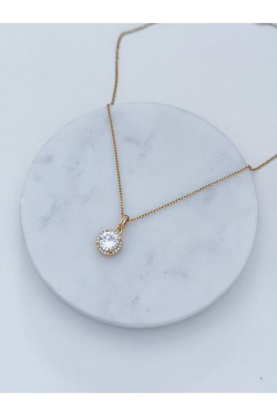 CHARMLUCKY Steel Single Stone Necklace