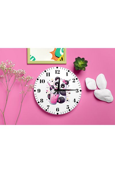M&H Quality Pink Panda Design Silent Wall Clock for Girls' Room