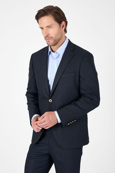 İmza Navy Blue Plain Gabardine Mono Collar 2 Buttons 4 Drop Comfort Fit Basic Jacket 1002250006_206