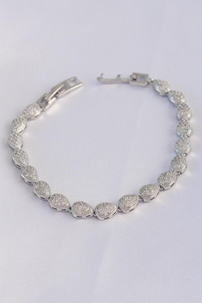 REBORN DESIGN Vip Series Brass Zircon Stone Silver Color Drop Model Bracelet