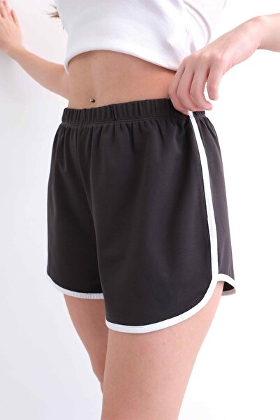 Behind Look Pantaloni scurți sport pentru femei, cu talie elastică, din țesătură submersibilă, afumată