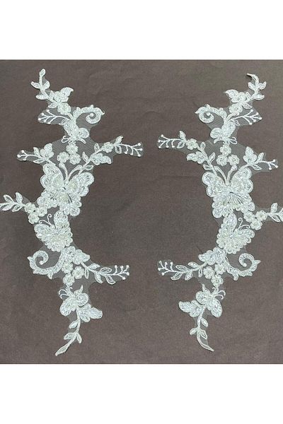 karantuhafiye Beaded Applique Butterfly Model / Set of 2 / Cream