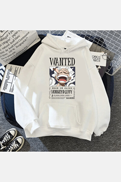 Harajuku Style Hanorac alb Luffy Gear 5 Wanted