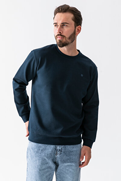 JB John Borners Ανδρικό φούτερ με στάμπα με διασταυρούμενο λαιμόκοψη Navy Blue - 25K 1218