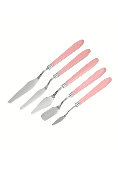 NaSaDAN 5’li Paslanmaz Çelik Resim Spatula Seti – Sanat ve Hobi İçin Palet Bıçakları – Pembe