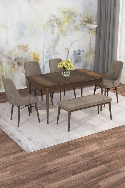 asaella mobilya Jusie Barok Desen 80x132 Açılabilir Sunta Masa Yemek Odası Ta...