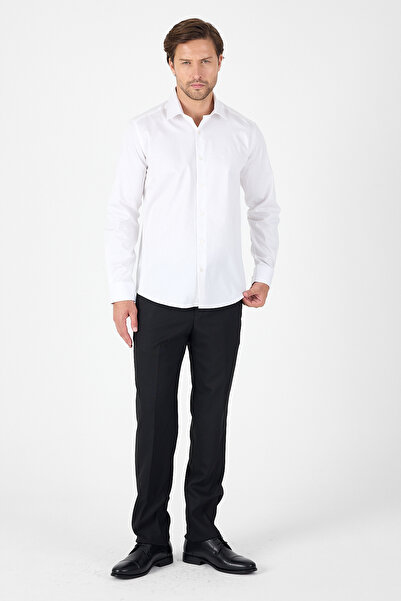 İmza White Long Sleeve Hard Collar Pocketless Slim Fit 100% Cotton Shirt 1004250266