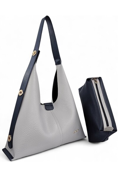 Evident Soft Textured Women's Shoulder Bag with Light Gray Puppy Adjustable Lock Strap