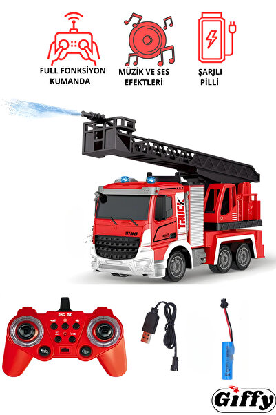giffy Oyuncak Uzaktan Kumandalı Full Fonksiyon Metal Şarjlı Sesli Işıklı İtfaiye İş Makinesi